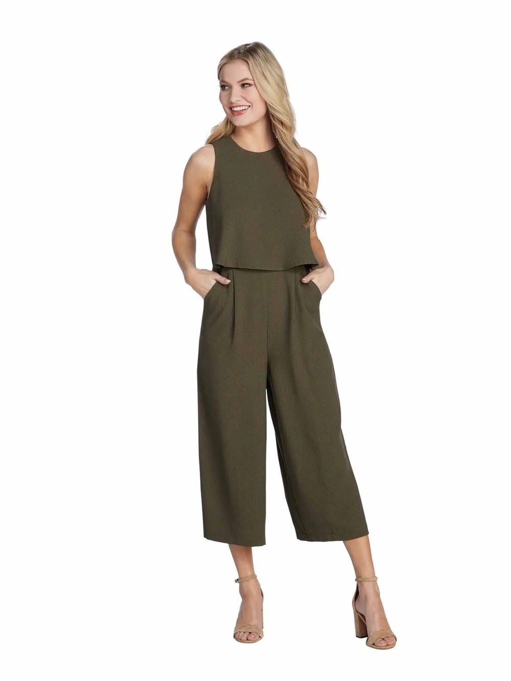 Mud Pie Olive Sleeveless Layered Culotte Jumpsuit